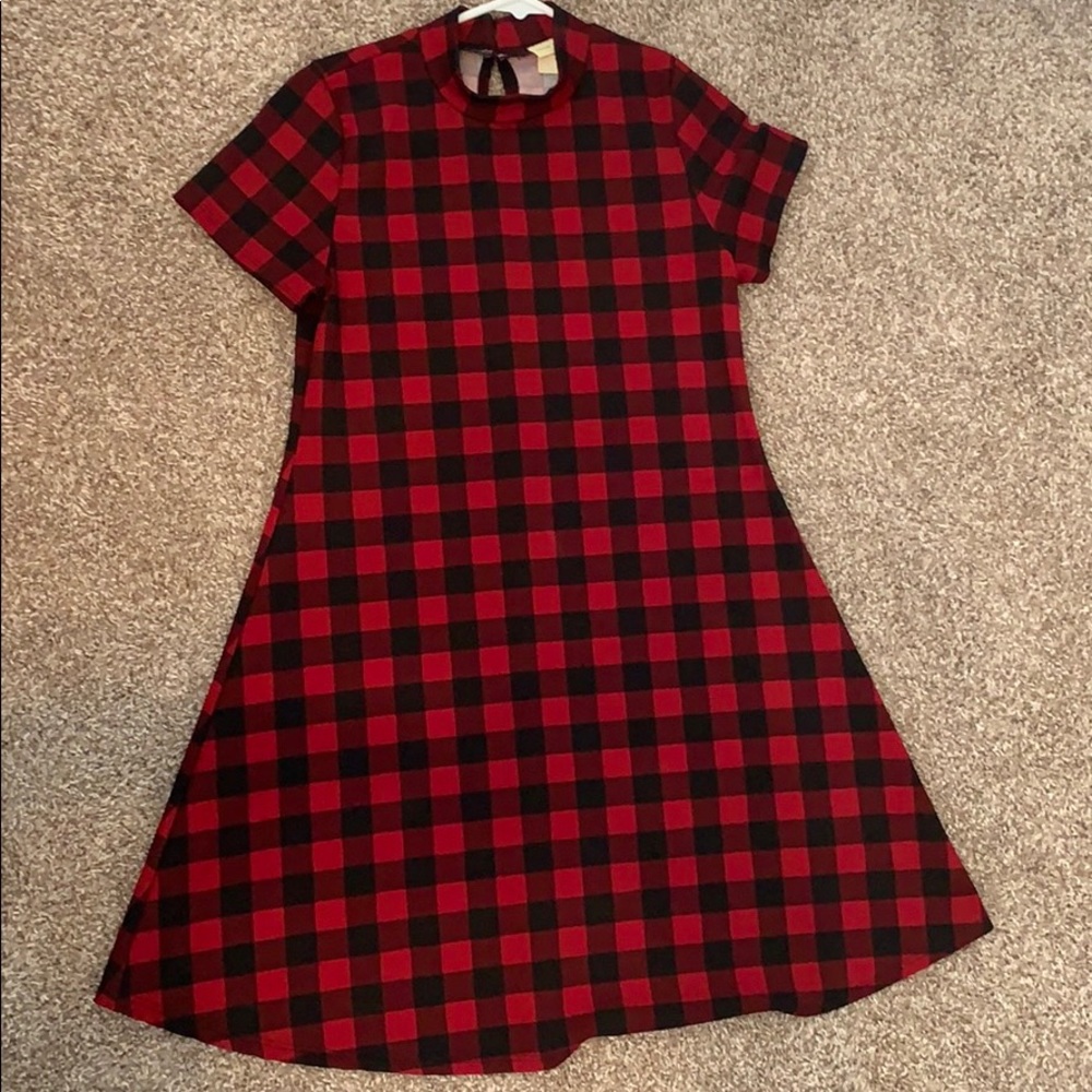 Mock collar gingham dress